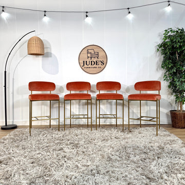 Interior Define Hollis Metal Framed Upholstered Bar Stool Set of Four - Delivery Available!