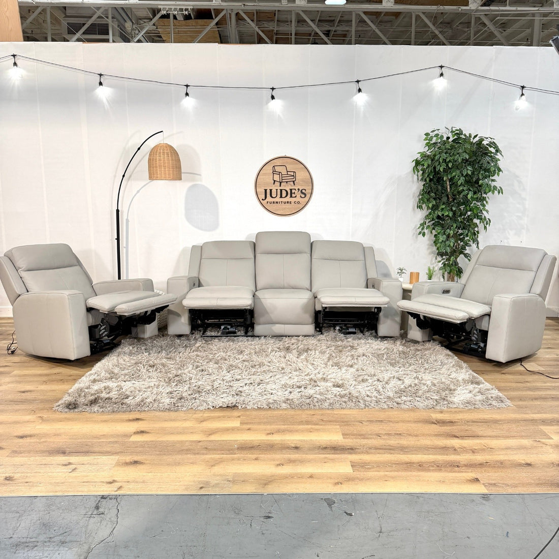 Gray Leather Reclining Set with Power Headrest