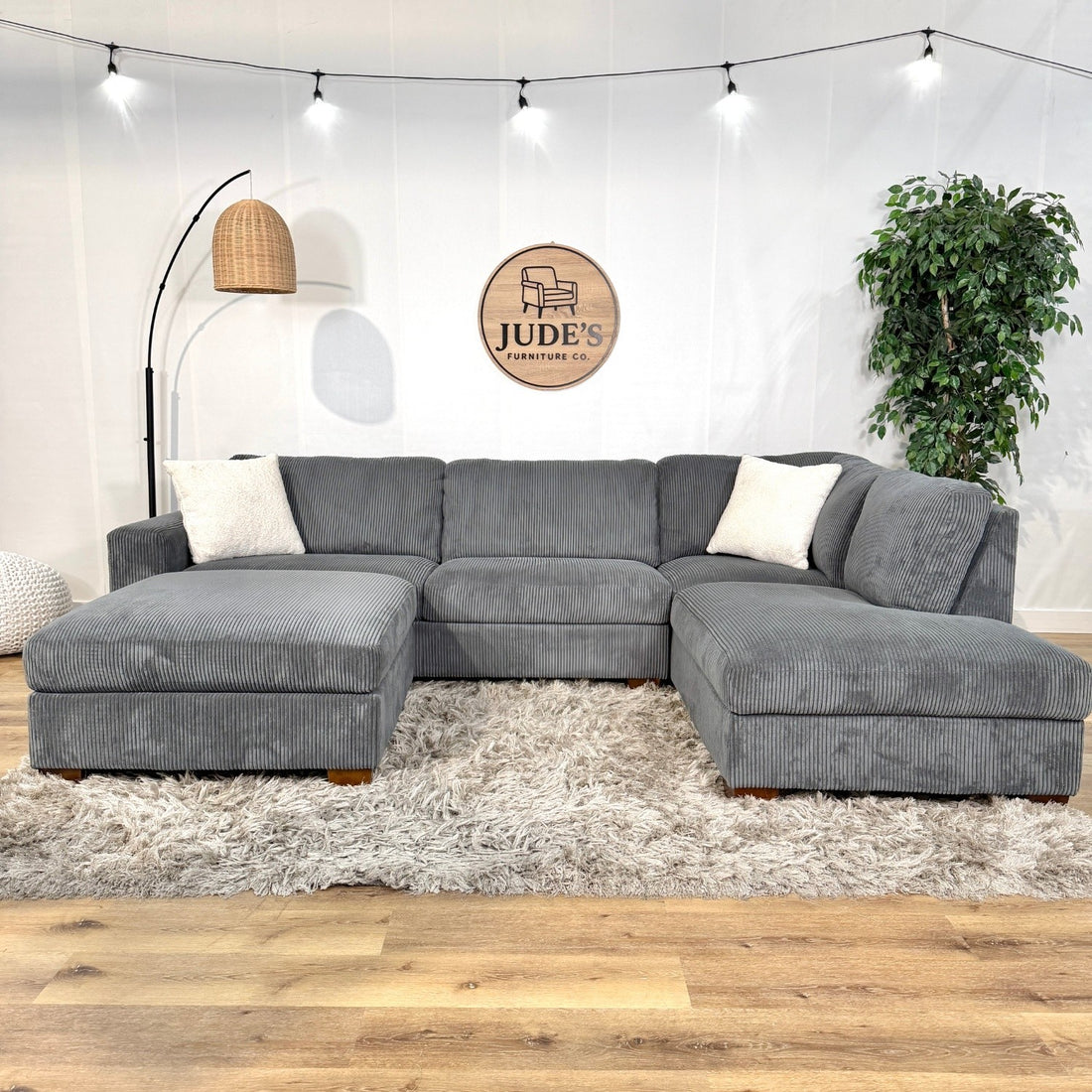 Thomasville Artesia Corduroy Fabric Sectional with Ottoman