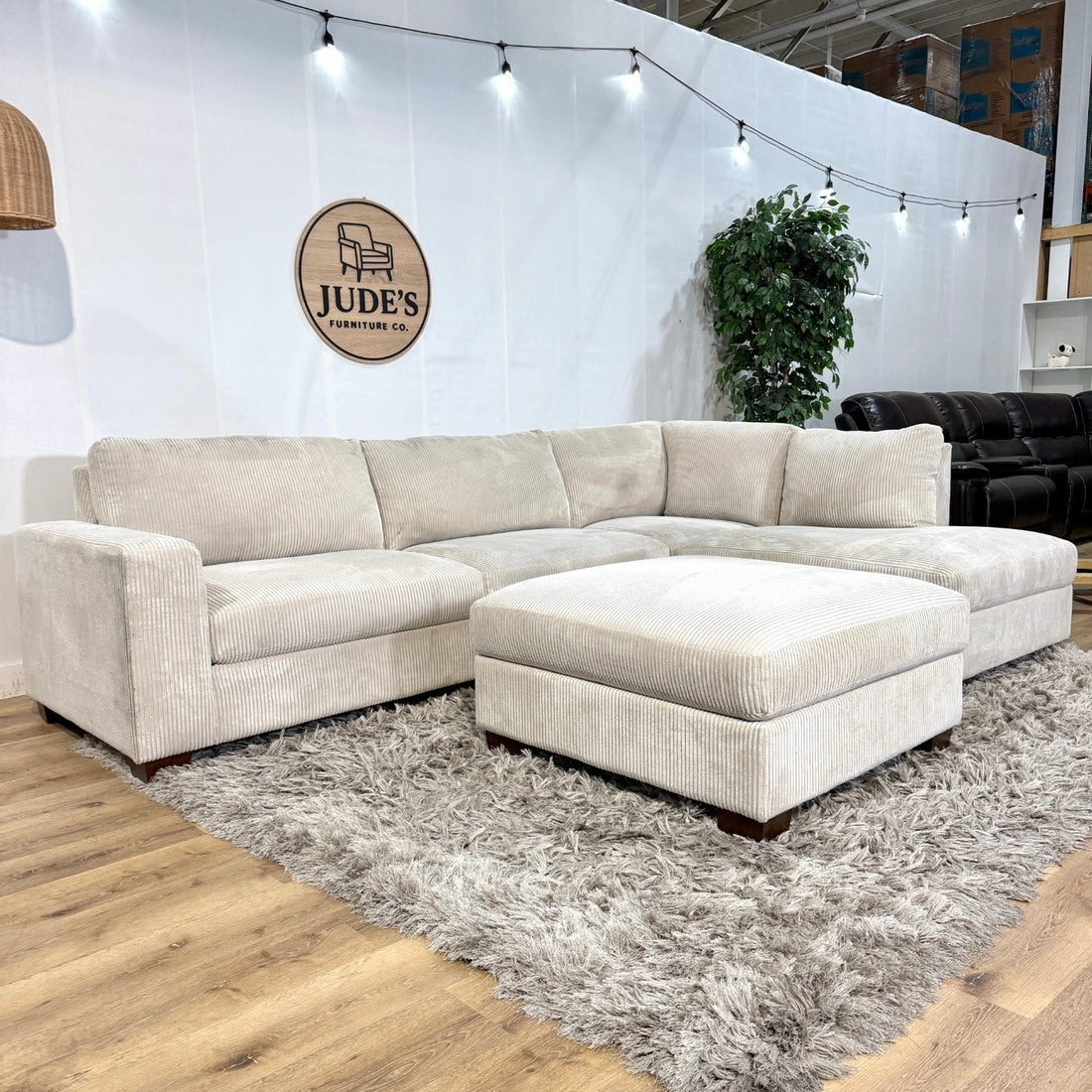 Thomasville Artesia Corduroy Fabric Sectional with Ottoman